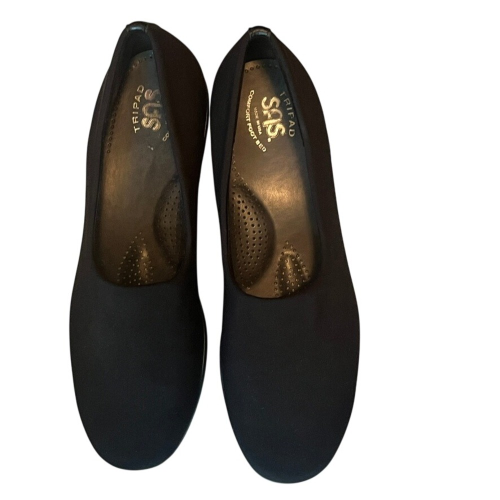 SAS Bliss Tripad Black Slip On Wedge Comfort Shoes Women Size 10 M Fabric Loafer